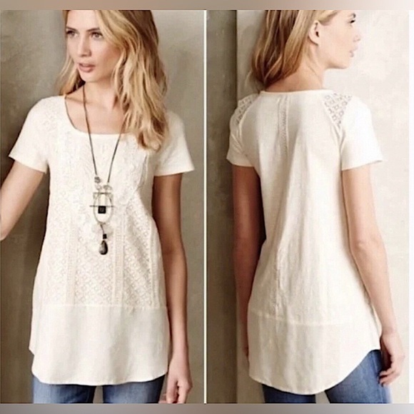 Anthropologie Elegant Cream Lace Women's Tunic Top size large - Picture 14 of 14